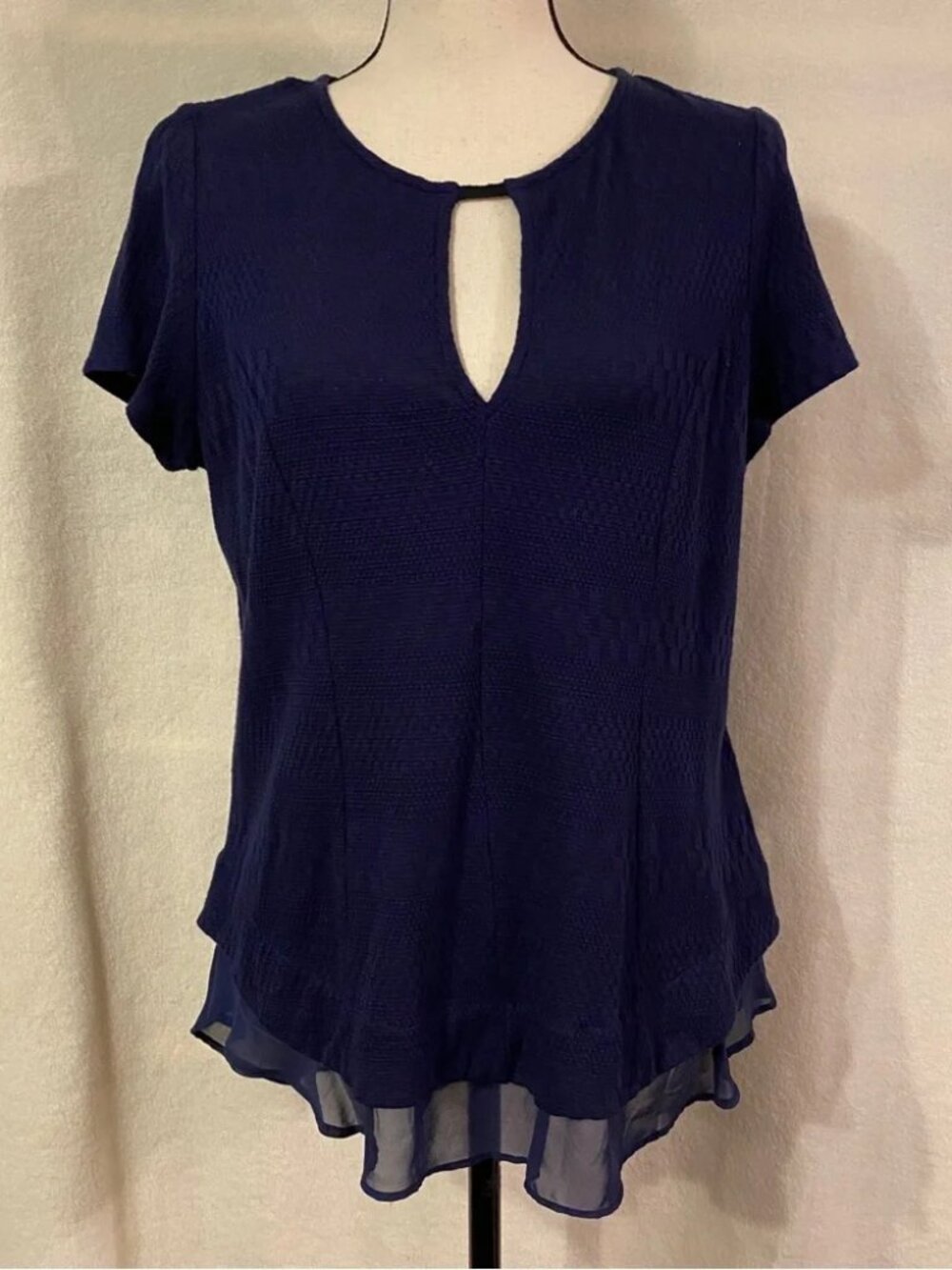 Anthropologie Deletta navy blue Soledad chiffon-trimmed top - Picture 4 of 12